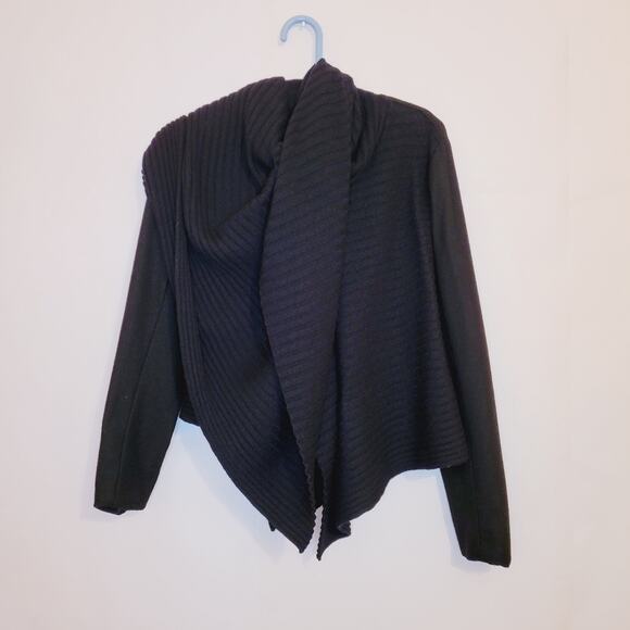 White and Warren black wool ribbed scarf wrap shawl coat - Picture 1 of 15
